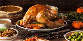 Turkey on table with side dishes from mcallen restaurants