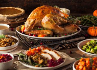 Turkey on table with side dishes from mcallen restaurants