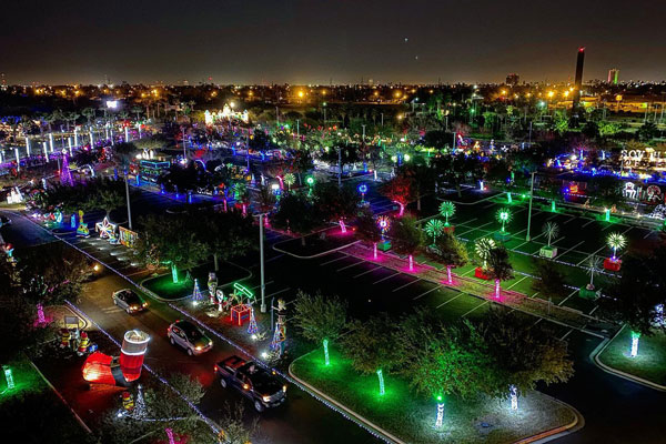 Colorful lights in parking lot of mcallen convention center events