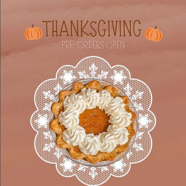 One pumpkin pie presented on a doily of a restaurants in McAllen tx