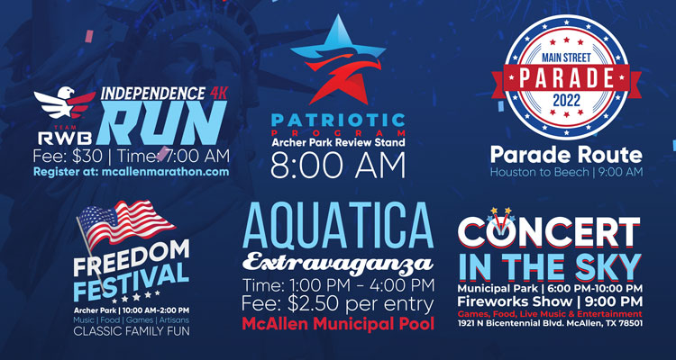 Patriotic flyer of McAllen Events for Fourth of July