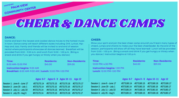 Cheer and Dance flyer for camps and fun things to do in McAllen.