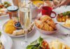 Glass of champagne and breakfast brunch from McAllen restaurants.